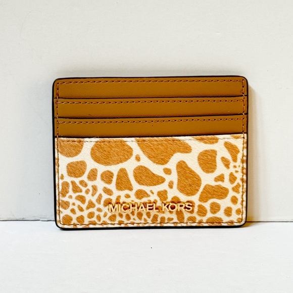 Michael Kors Jet Set Travel Card Case Wallet Exotic Print Camel Multi Haircalf - Picture 1 of 6